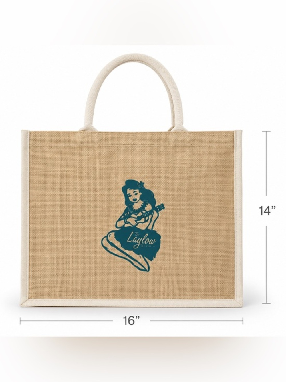 Laylow Hawaii Burlap Jute Tote Bag Hula Girl Beach Market Shopping Bag 16x14